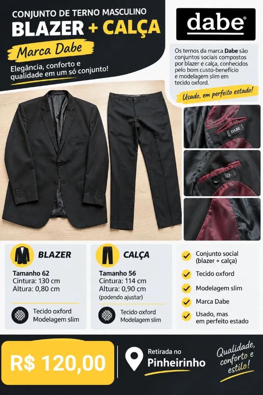 Conjunto de Terno Masculino Preto - Blazer + Calça