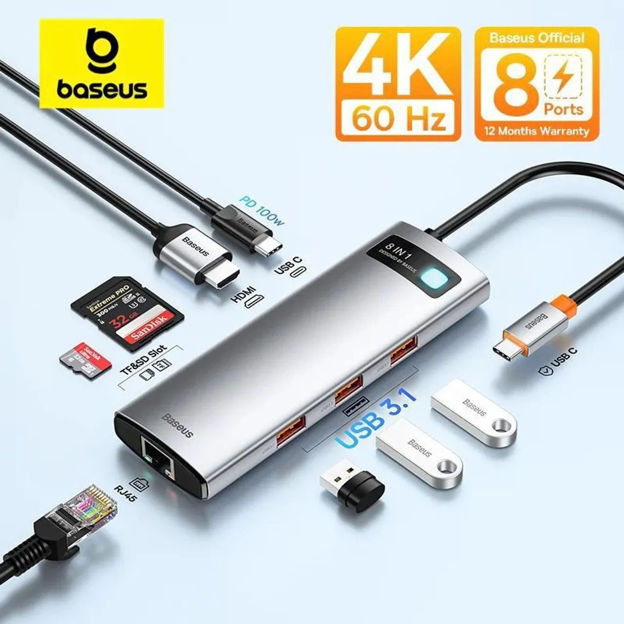 Hub Usb C Ideal Para MAC Baseus 8 Portas (Original e Lacrado) - Foto 3