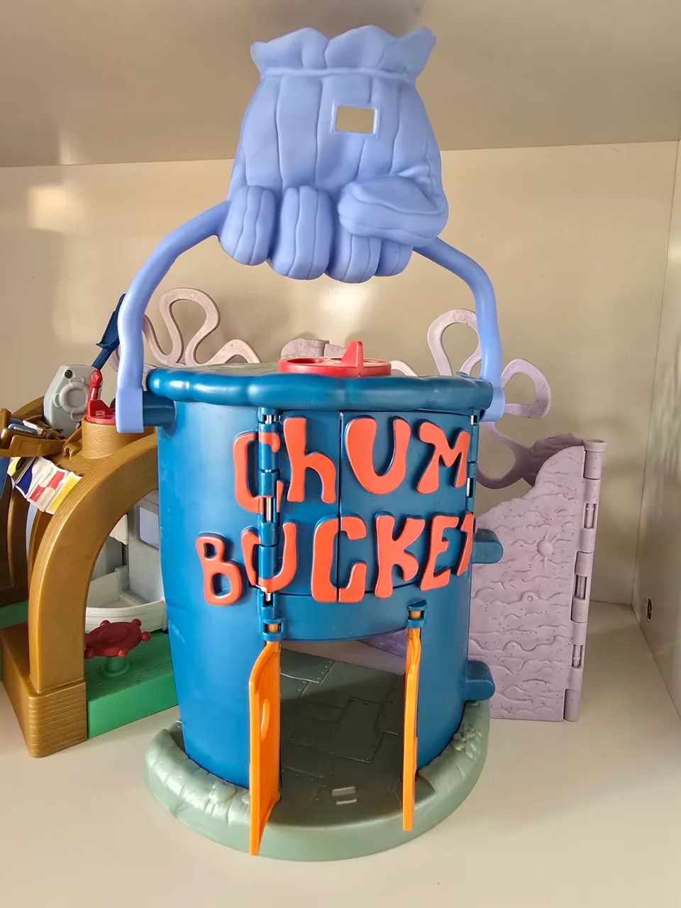 Imaginext bob esponja balde de lixo e siri cascudo usado com figuras extras mattel - Foto 5