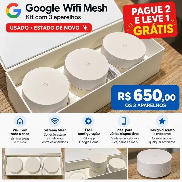 Google Wifi Mesh - Kit com 3 Roteadores