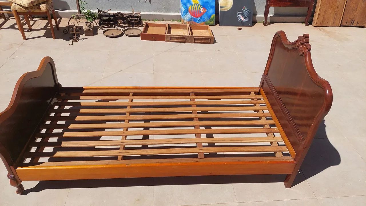 Cama vintage solteiro - Madeira maciça - Foto 5