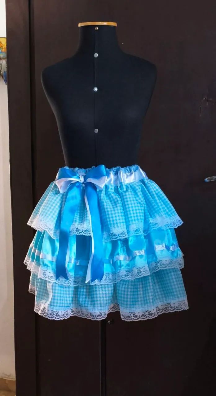 Saia junina azul bebê 