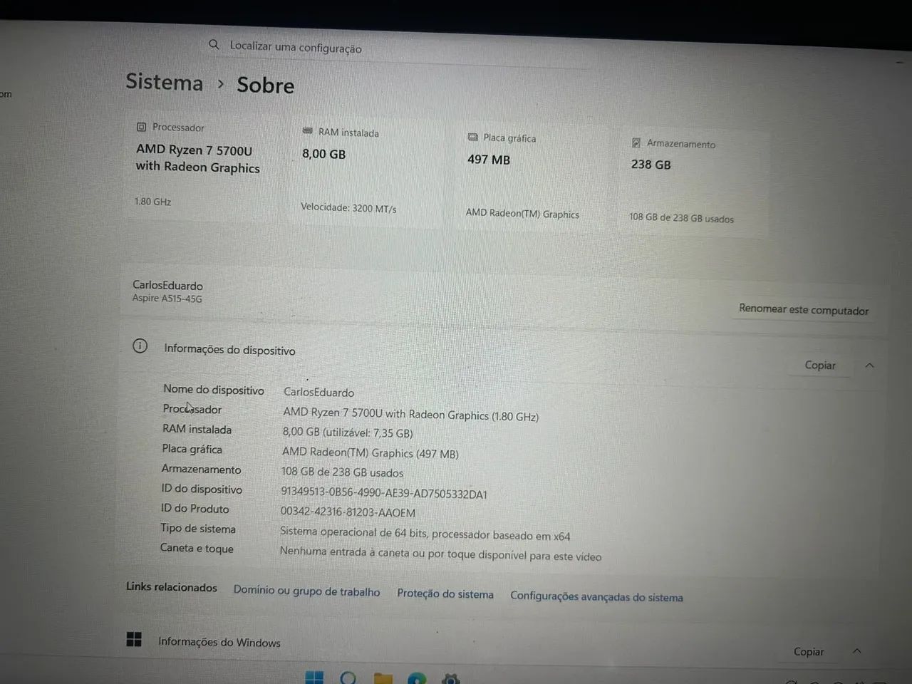 VENDO E TROCO NOTEBOOK ACER ASPIRE 5 RYZEN 7  - Foto 4
