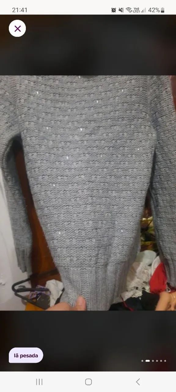 Blusa de lã grossa com apliques de pedrinhas brilhantes bem sutil - Foto 2