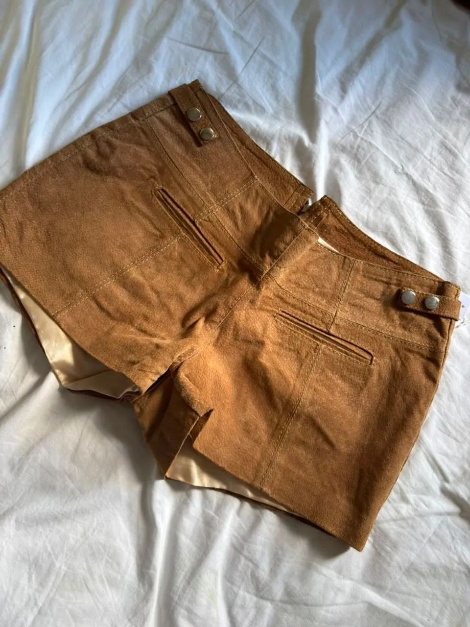 mini short suede y2k boho country couro legitimo vintage micro short - Foto 2