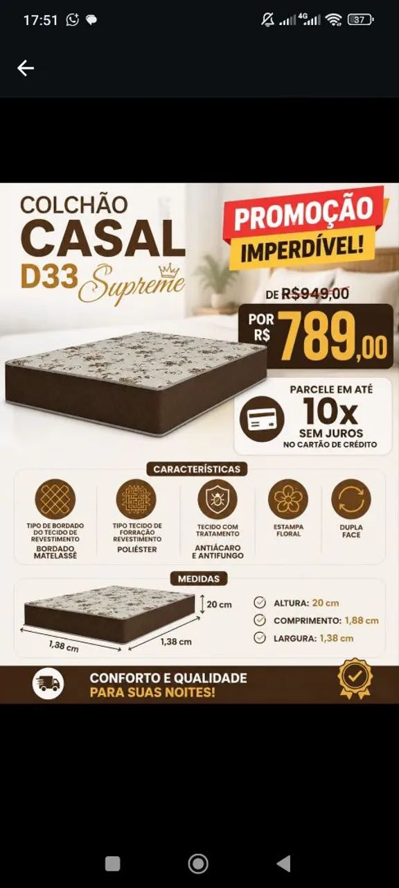 Colchão casal d33 novo de loja 