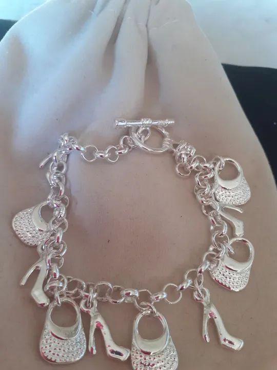 Pulseira de Prata 925 com Pingentes de Bolsa e Sapato - Foto 4
