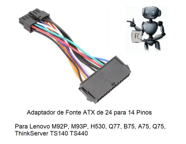 Adaptador de Fonte atx de 24 pinos para 14 pinos