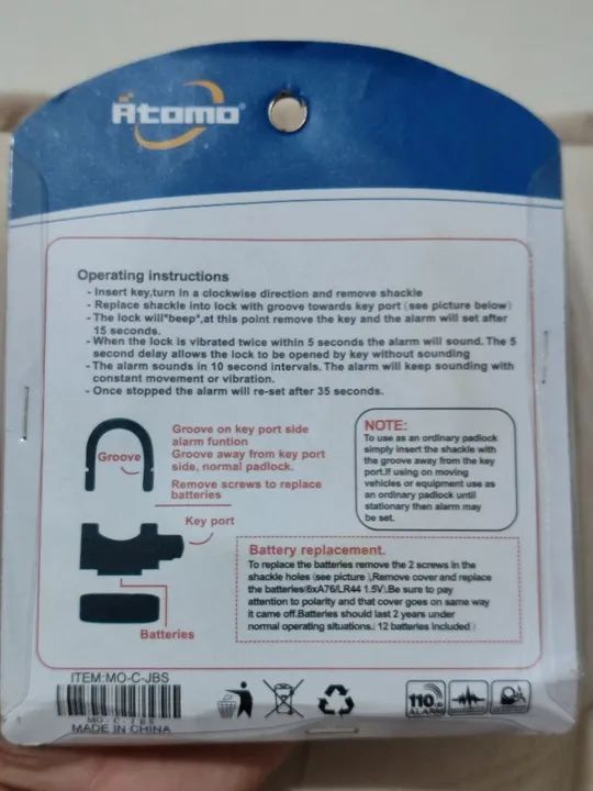 Cadeado Ante Roubo com alarme, de aço reforçado  - Foto 2