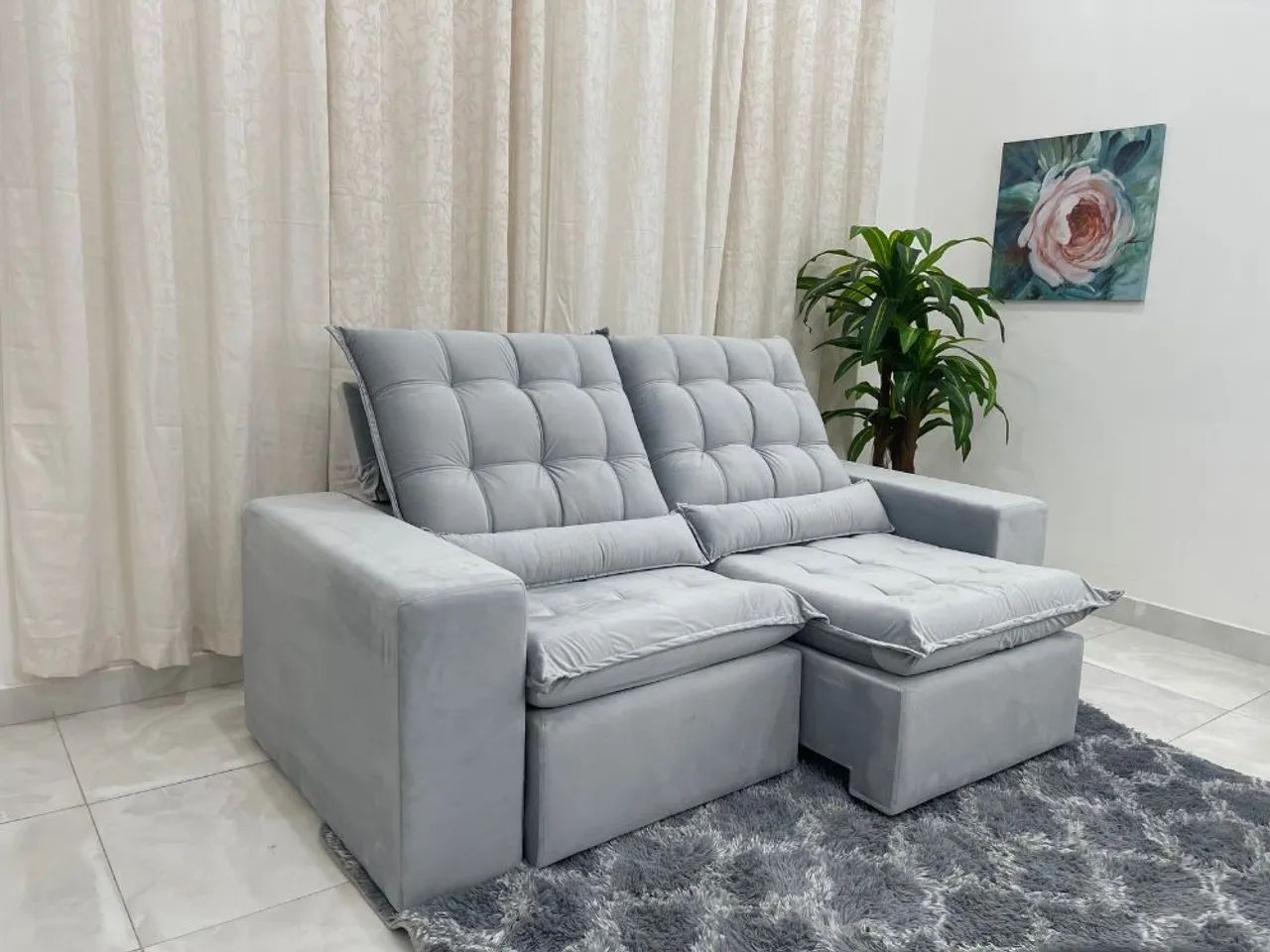 Sofá Retrátil Reclinável Molas Bonnel 2.00m - Prata l76