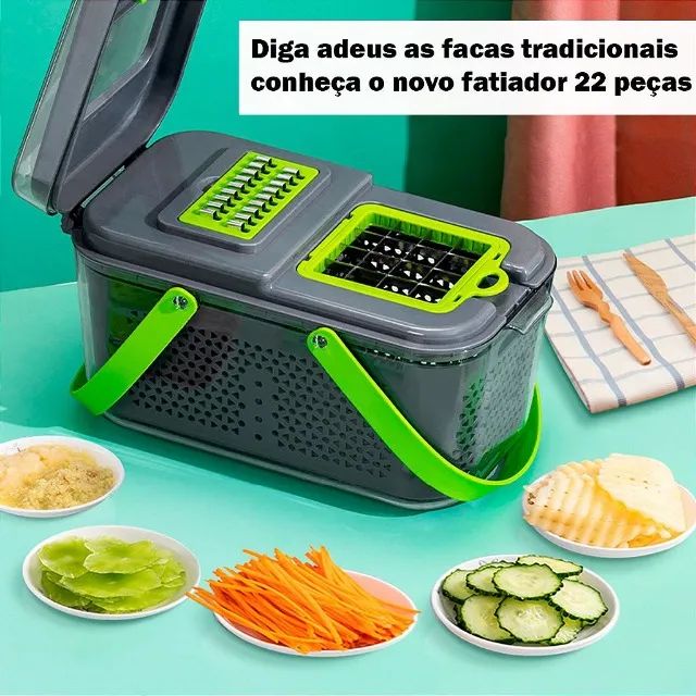 Ralador Cortador Fatiador Legume Queijo Verduras Frutas Multifuncional 22 Peças - Foto 3