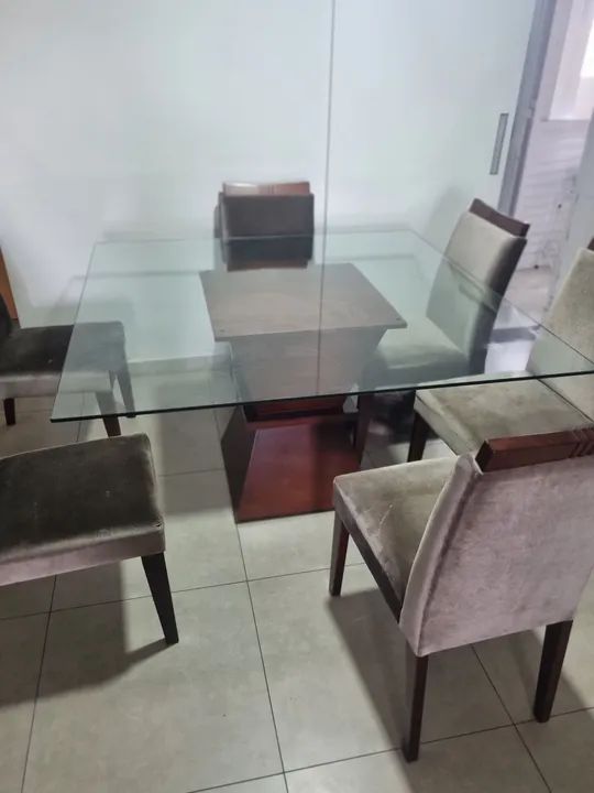 Conjunto de Mesa de Jantar de Vidro com 8 Cadeiras