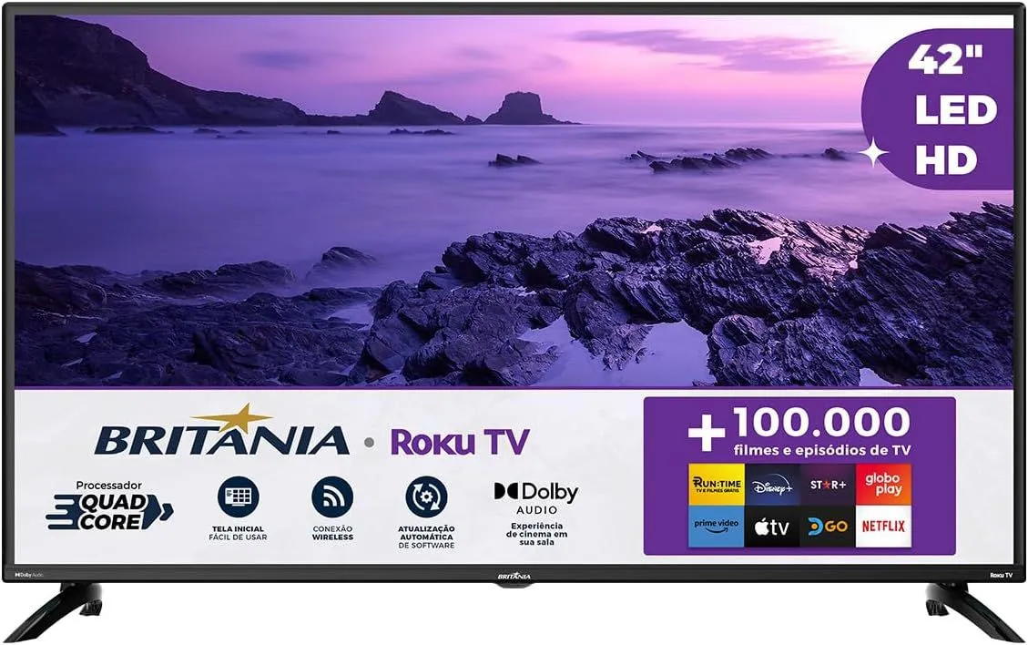 Smart TV 42? Britânia Roku TV Dolby Audio com Alexa BTV42G6FR2CP