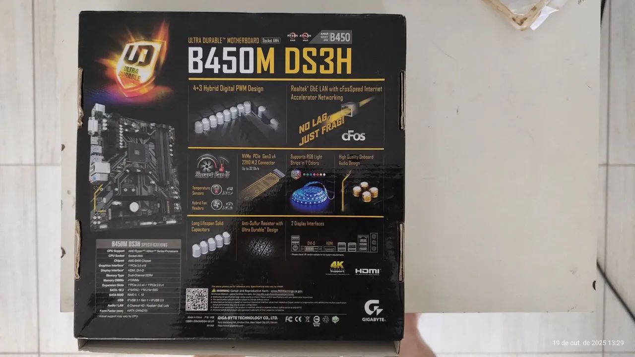 Placa Mãe Gigabyte B450M DS3H - Foto 2