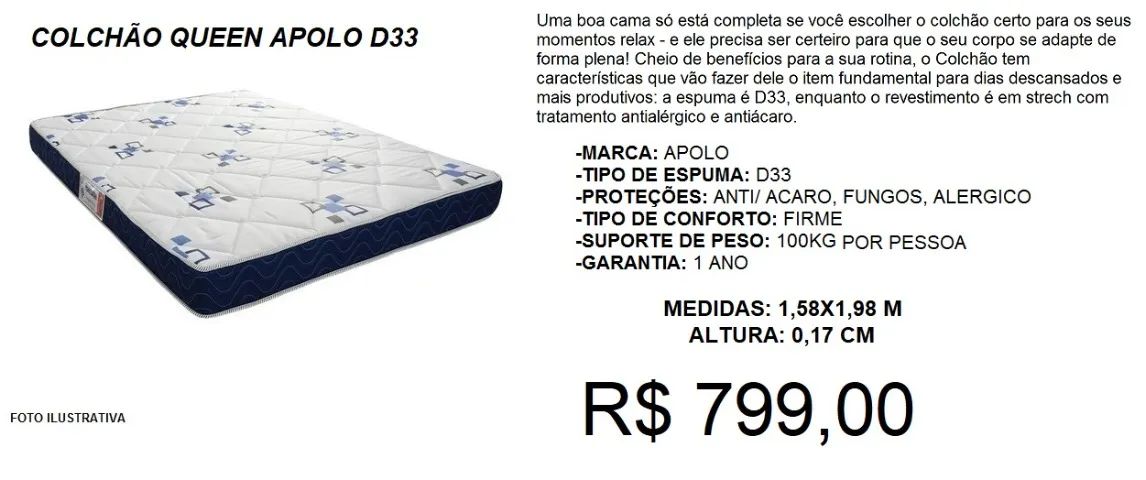 Colchão D33 Queen Size - Entrega e montagem inclusa
