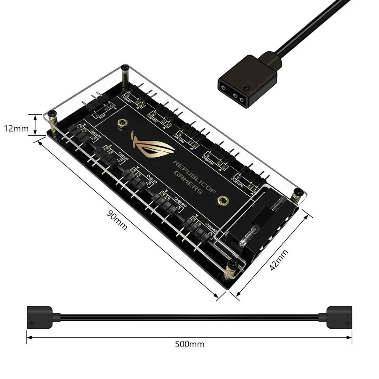 HUB MULTI ARGB 5V 3 PINOS 10 PORTAS TIPO MOLEX + PROTEÇÃO
