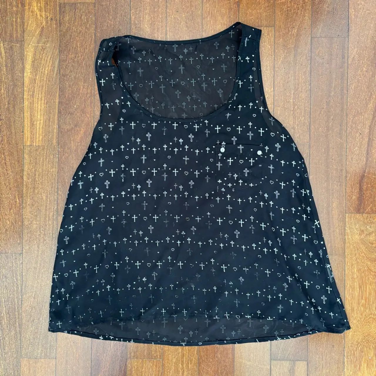 Blusa transparente de estampa de cruzes - Foto 2