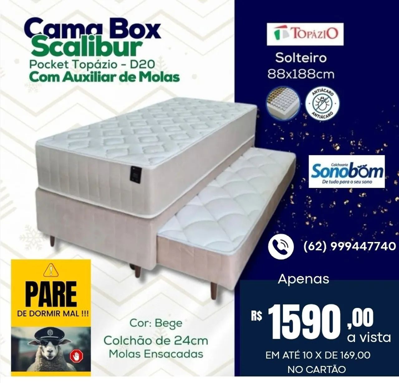 Cama Box Scalibur Solteiro com Auxiliar de Molas - Topázio