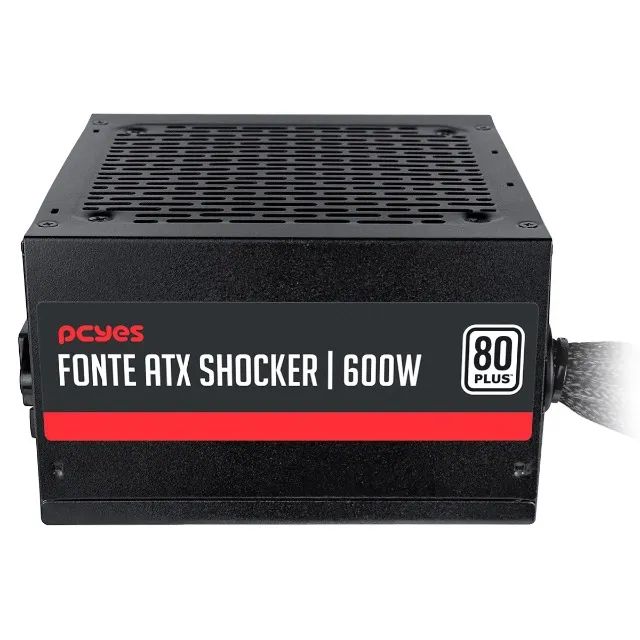 FONTE DE ALIMENTAÇÃO GAMER PCYES SHOCKER 600W 80 PLUS WHITE NOVA! - Foto 4
