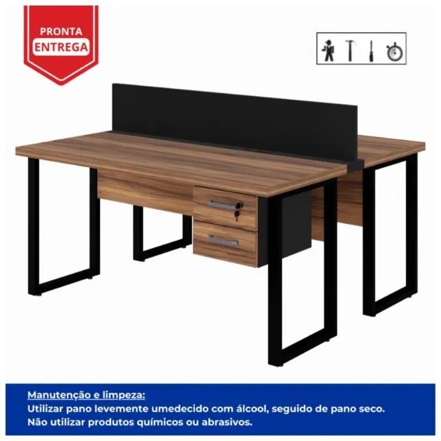 Estação de Trabalho 2 Lugares 1,50×1,35m c/ Gavetas Tomada Pé Quadro Nogal Sevilha 63099 - Foto 3