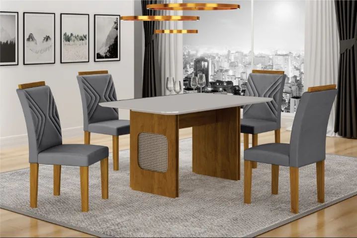 CONJUNTO DE JANTAR MESA COM TAMPO EM VIDRO E 4 CADEIRAS BORDADAS - Foto 4
