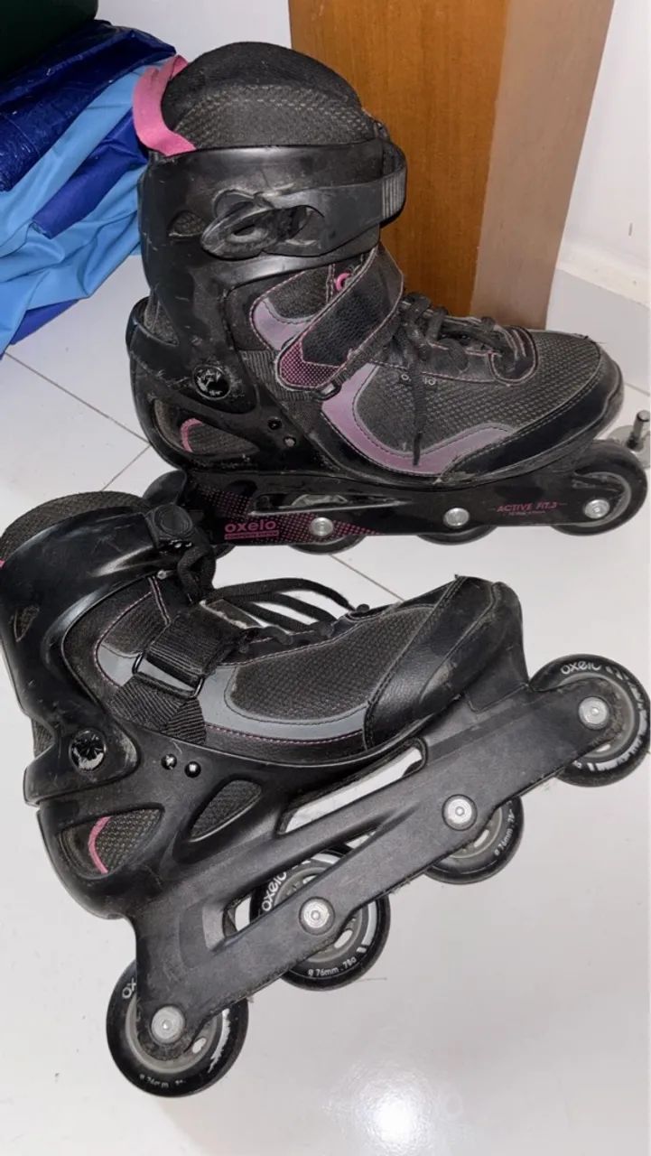 Patins Inline Oxelo Active Fit 3- preto e rosa