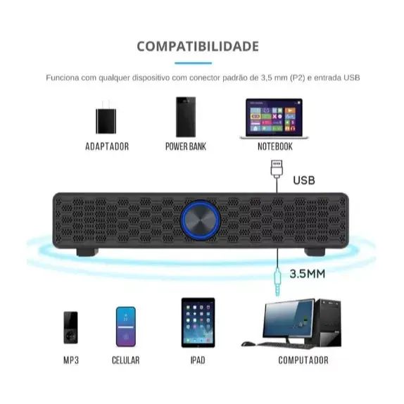 Caixa De Som Soundbar Led Para Computador Pc Usb P2 Gamer - Foto 4