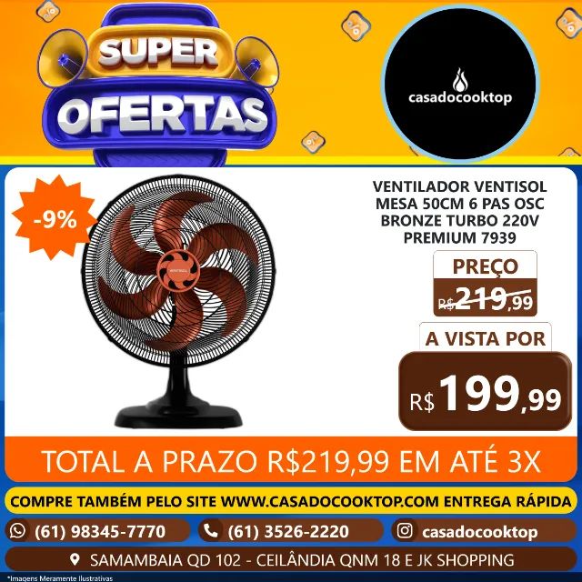 VENTILADOR VENTISOL MESA 50CM 6 PAS OSC BRONZE TURBO 220V PREMIUM 7939