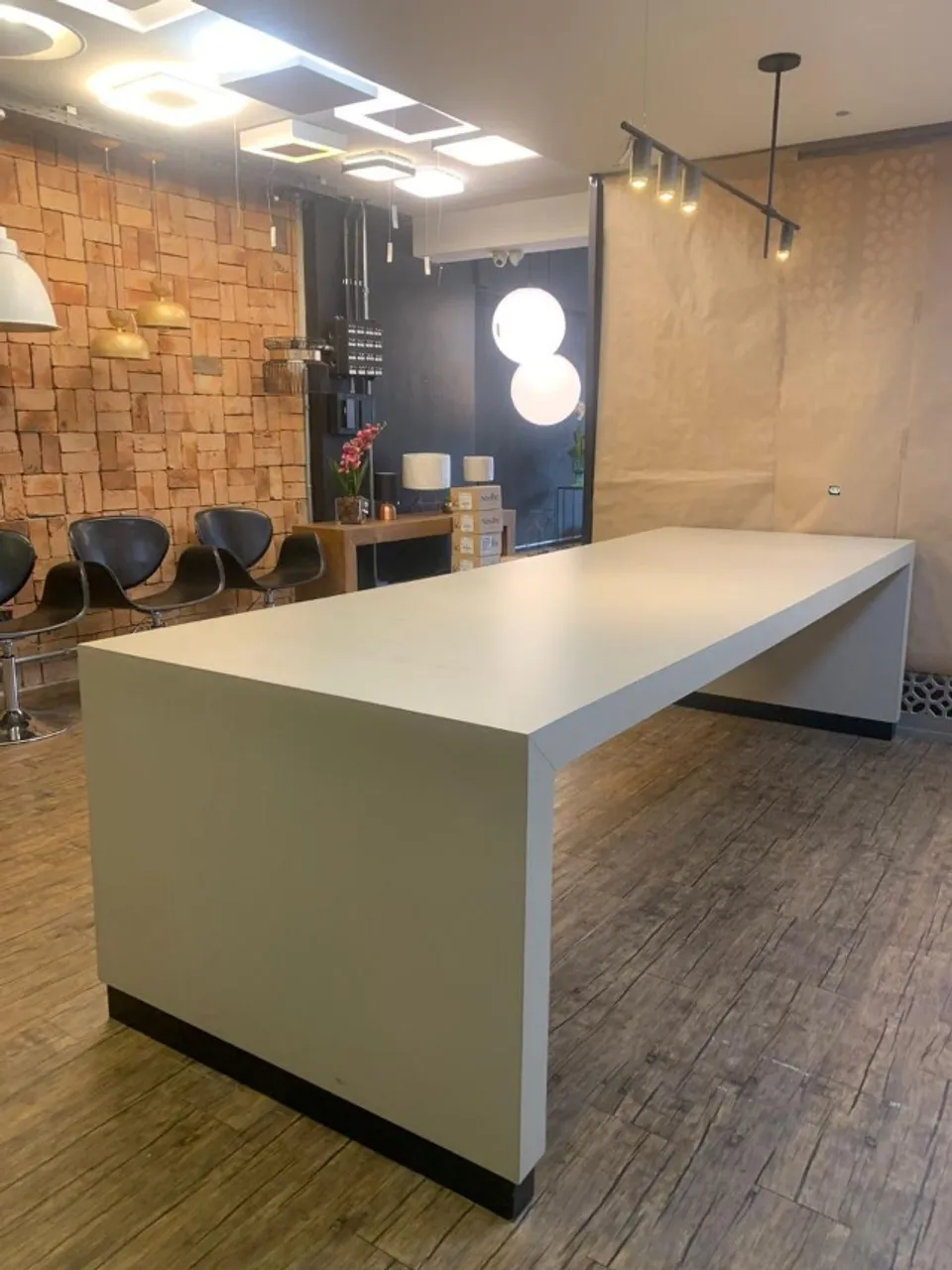 Mesa reforçada Escritório Reunião Jantar retangular em madeira com fórmica bege 290X100CM