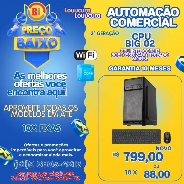 Computador CPU  Pc Intel Core I3 3240 8gb Ssd 256gb Teclado e Mouse - WIFI