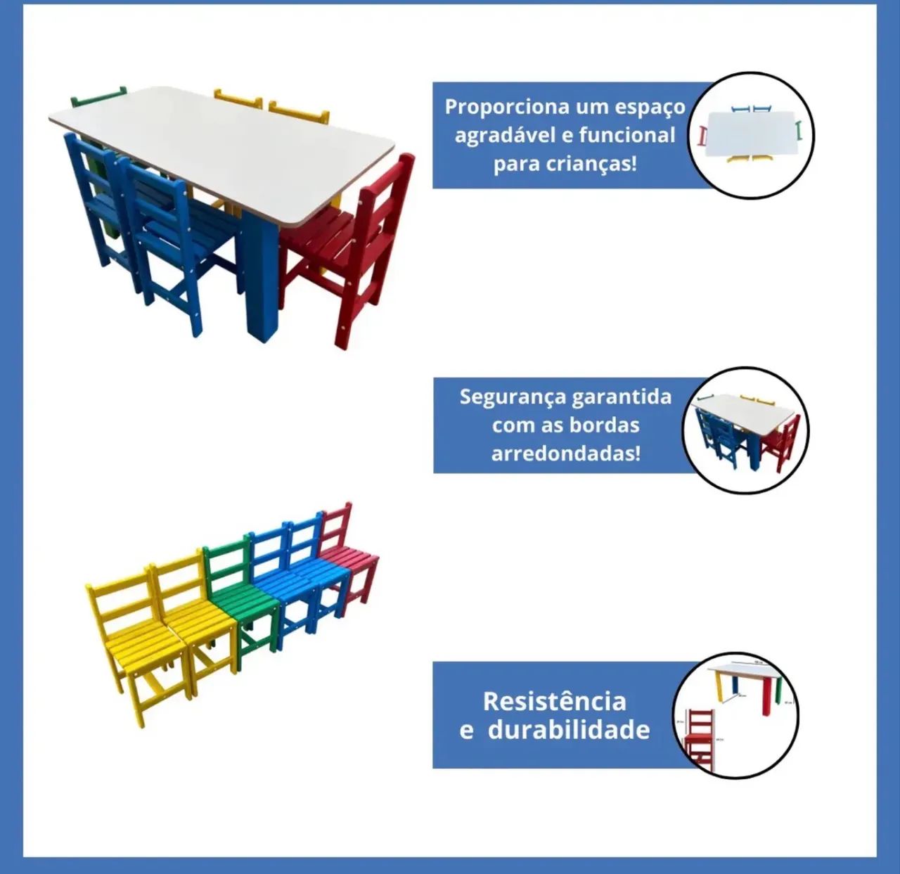 Conjunto mesa infantil de madeira com 6 cadeiras - Foto 4