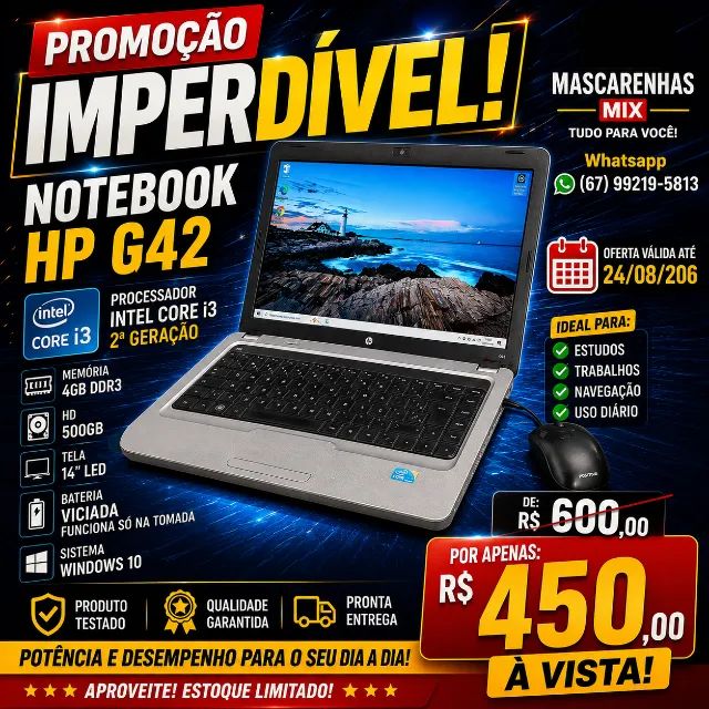 Notebook Usado Core i3 2° Geração Bateria Funciona Só na Tomada