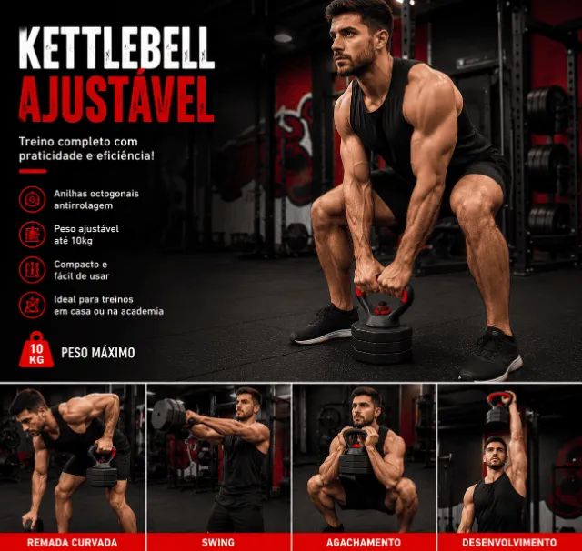 Kettlebel Ajustável + 10kg Anilhas - Foto 3