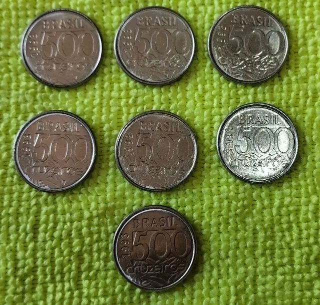 Lote com 7 Moedas 500 cruzeiros 1993 tartaruga marinha