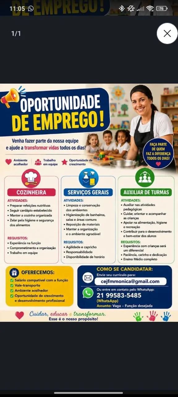 Vagas de emprego para várias áreas 