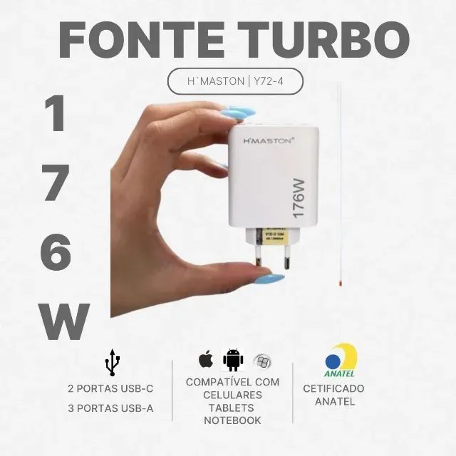 Carregador De 176w Com 3 Usb-a E 2 Usb-c Hmaston Y72-4 Branco - Foto 3