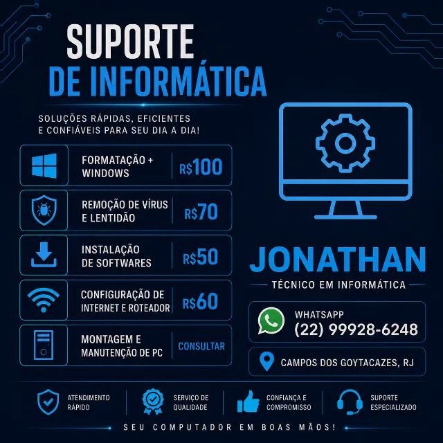 Técnico em Informática - Formatação, Vírus, Redes - Campos dos Goytacazes