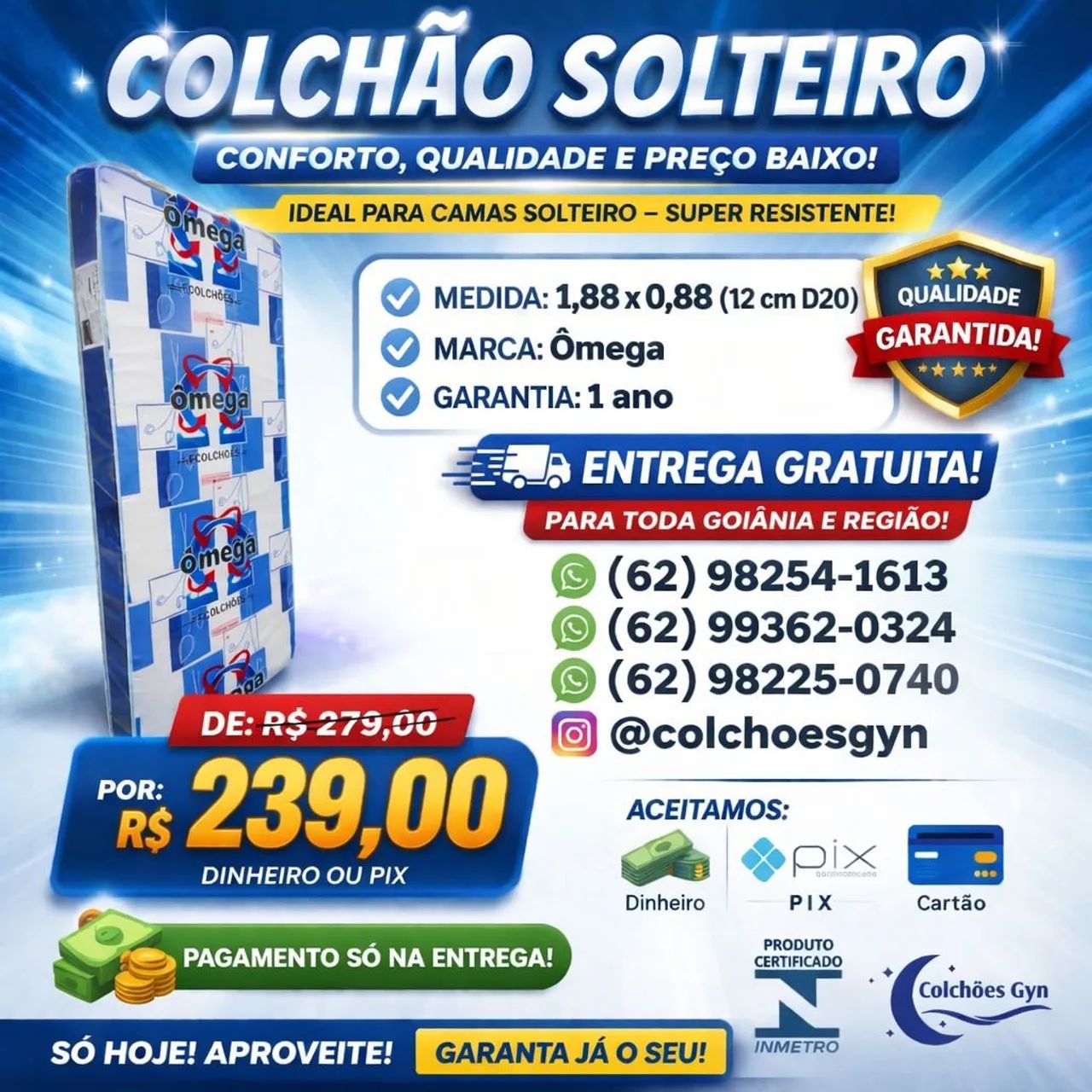 COLCHÃO SOLTEIRO ENTREGA GRATUITA