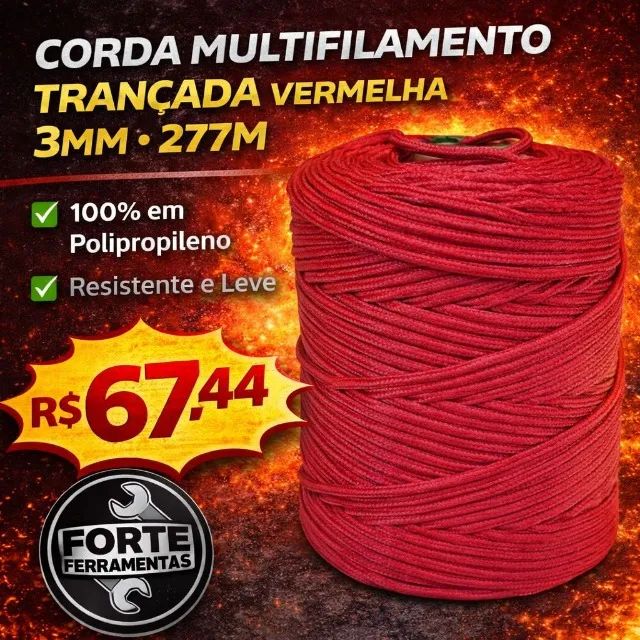 CORDA MULTIFILAMENTO trançada vermelha 3mm-277M