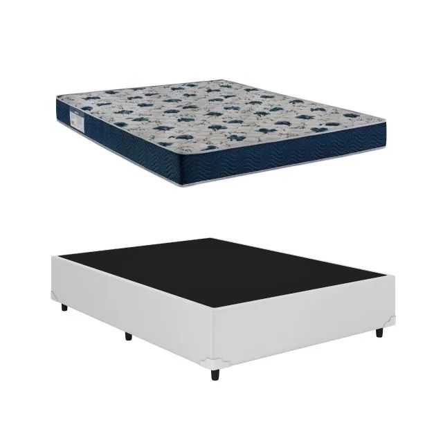 Base Box Casal Branco com Colchão Casal D28 Ortobom - Entrega Rápida!