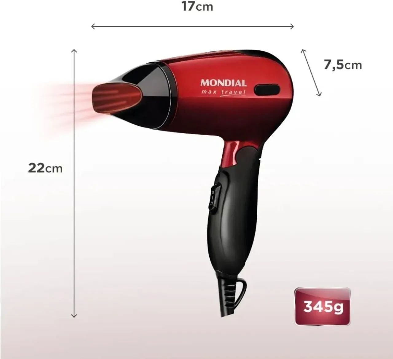 MONDIAL Secador, Max Travel, Bivolt, Preto/Vermelho, 1200W - SC-10