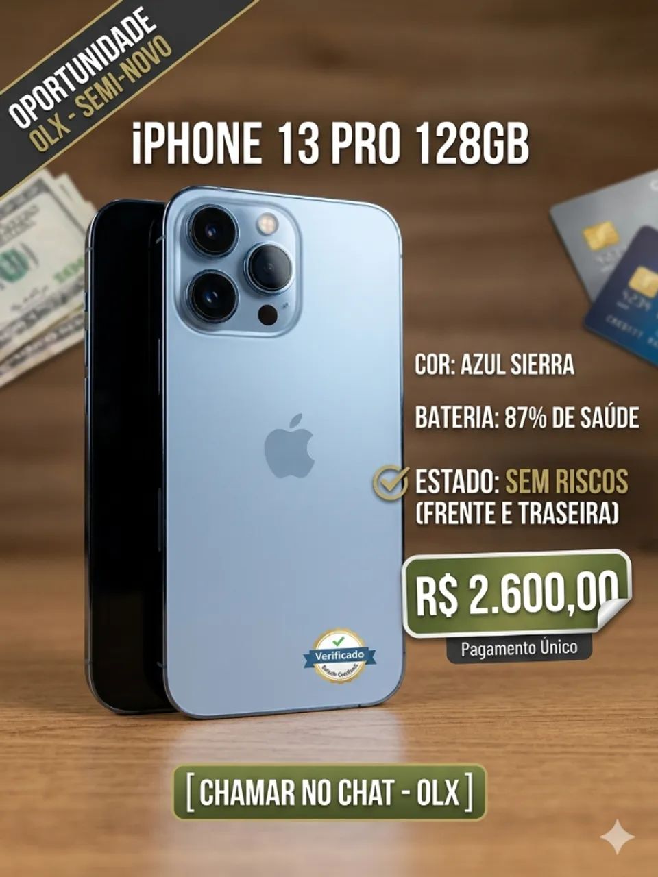 iPhone 13 Pro 128GB Azul Sierra - Impecável!