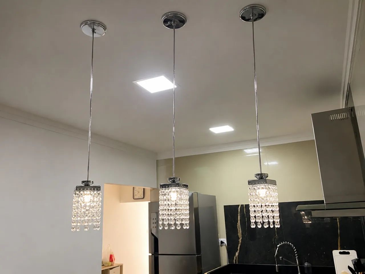 Kit com 3 Pendentes de Cristal - Cromado - Excelente Estado