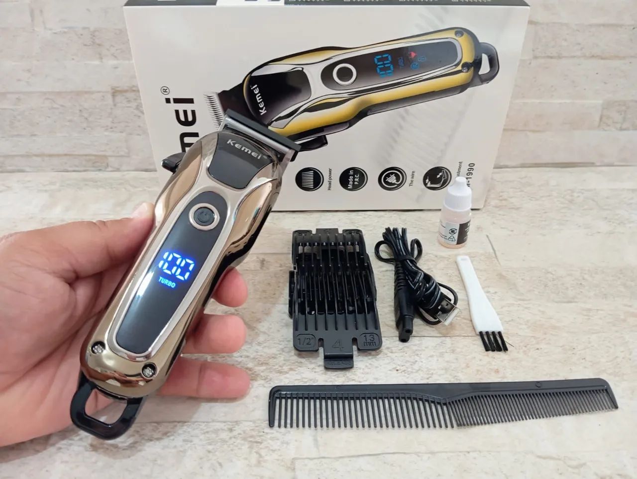 Maquina Profissional Cabelo e Barba Kemei Sem Fio