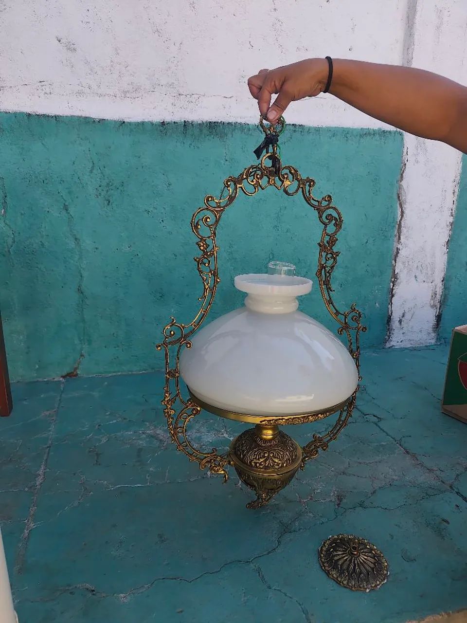 Lustre Pendente  Alumínio e Vidro Bronze e Branco -