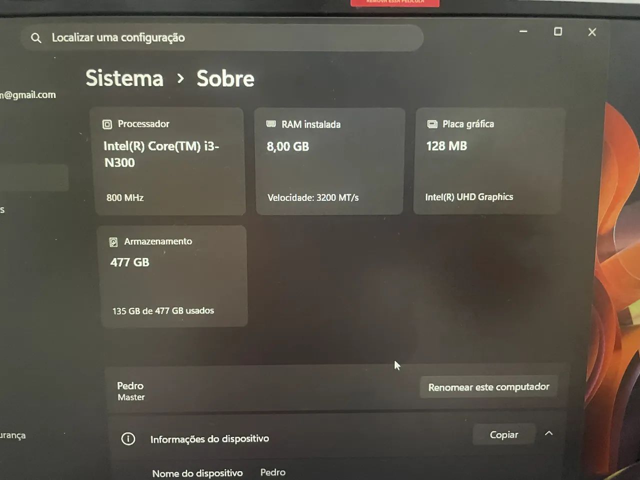 Notebook Positivo Vision i15M com Minitela, Intel Core i3 N300, 8GB RAM e SSD 512GB -