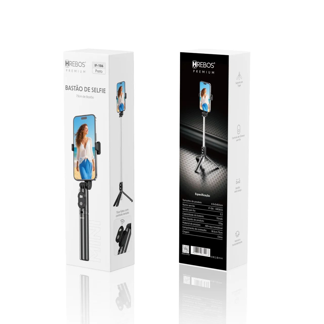 Hrebos Premium | Bastão de Selfie 73cm - Preto - Foto 3
