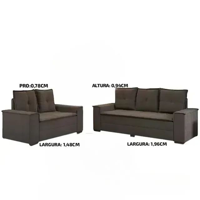 Conjunto de Estofado Barcelona Marrom - 2 e 3 Lugares (Ideal p/ Salas Médias) - Foto 2
