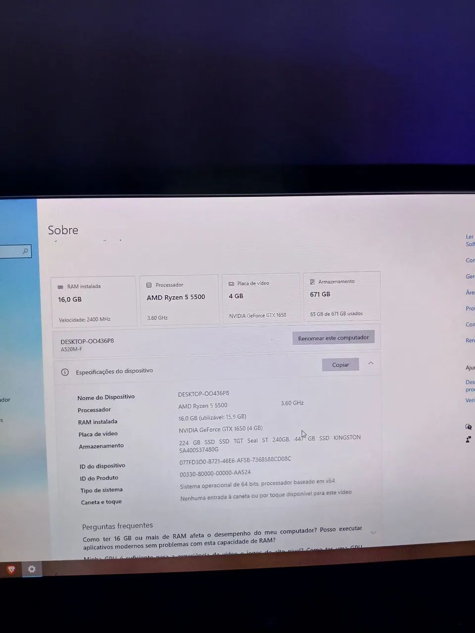 PC Game ryzen5 5000 gtx 1650, em perfeito estado  - Foto 2
