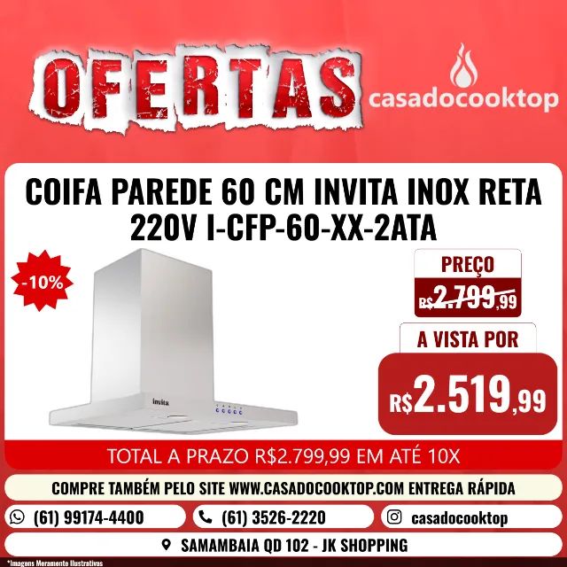 COIFA PAREDE 60 CM INVITA INOX RETA 220V I-CFP-60-XX-2ATA